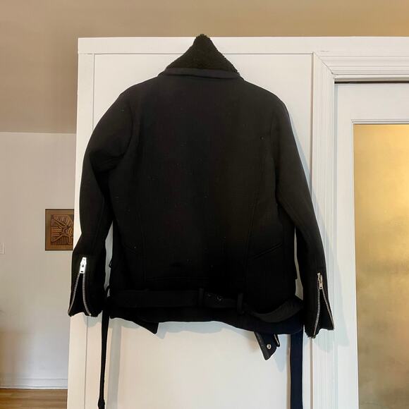 IRO Notting Sherpa Fur Shearling Cotton Jacket Coat Biker Moto Motorcycle sz 34 - Picture 13 of 14